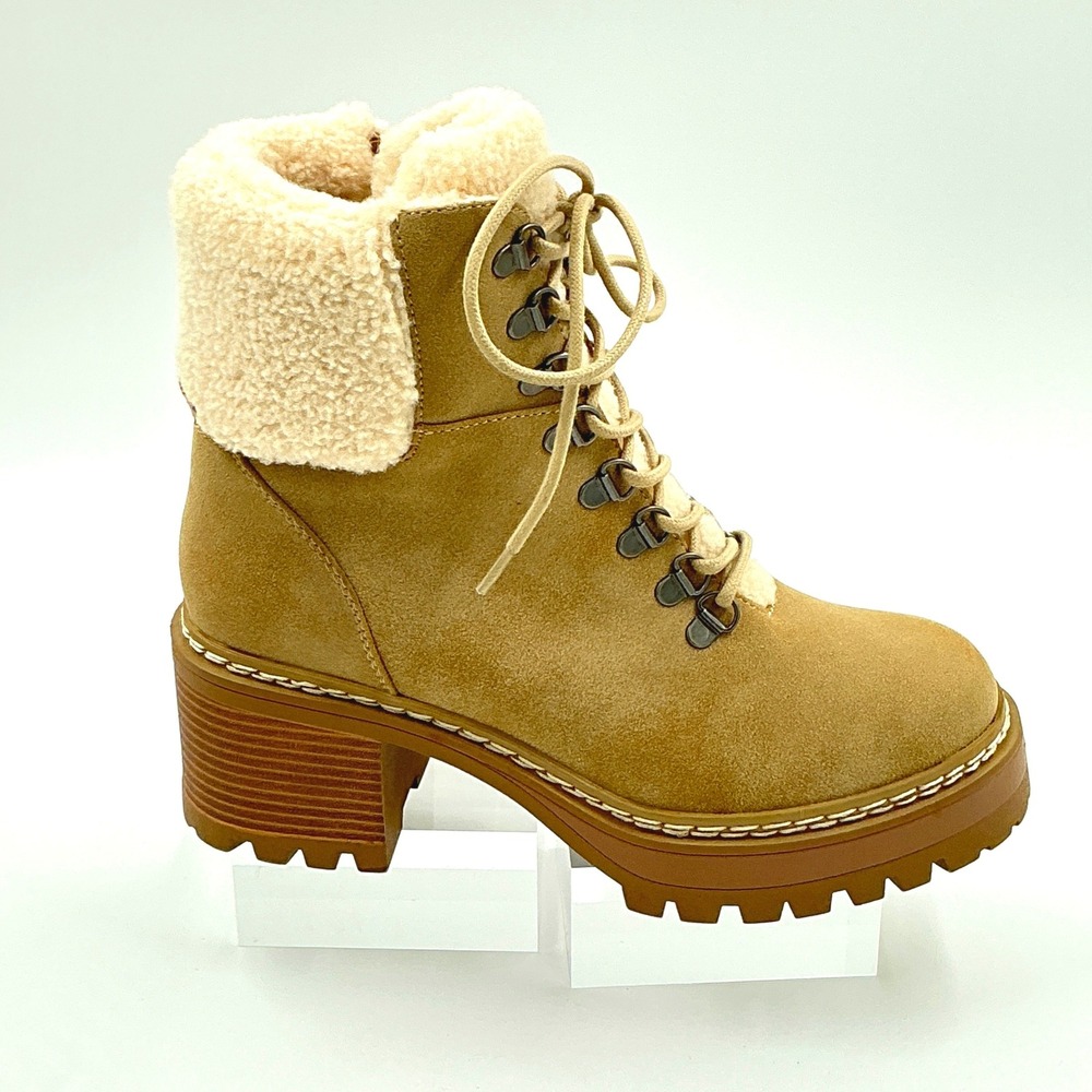 MIA Size 8 Boots Tan Faux Fur Trim Lug Sole Block Heel NEW Tiler Women $80